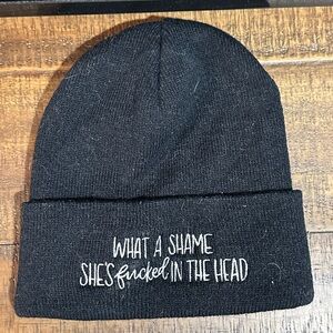 What a shame she’s f**ked in the head Taylor Swift lyrics beanie